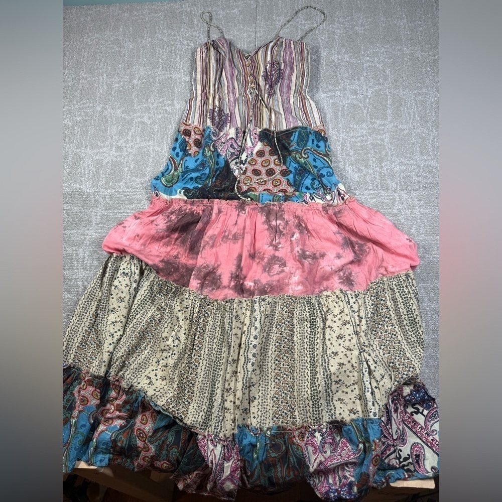 Daytrip Y2K Patch Work Colorful Boho Lagenlook Maxi Sun Dress Size Small